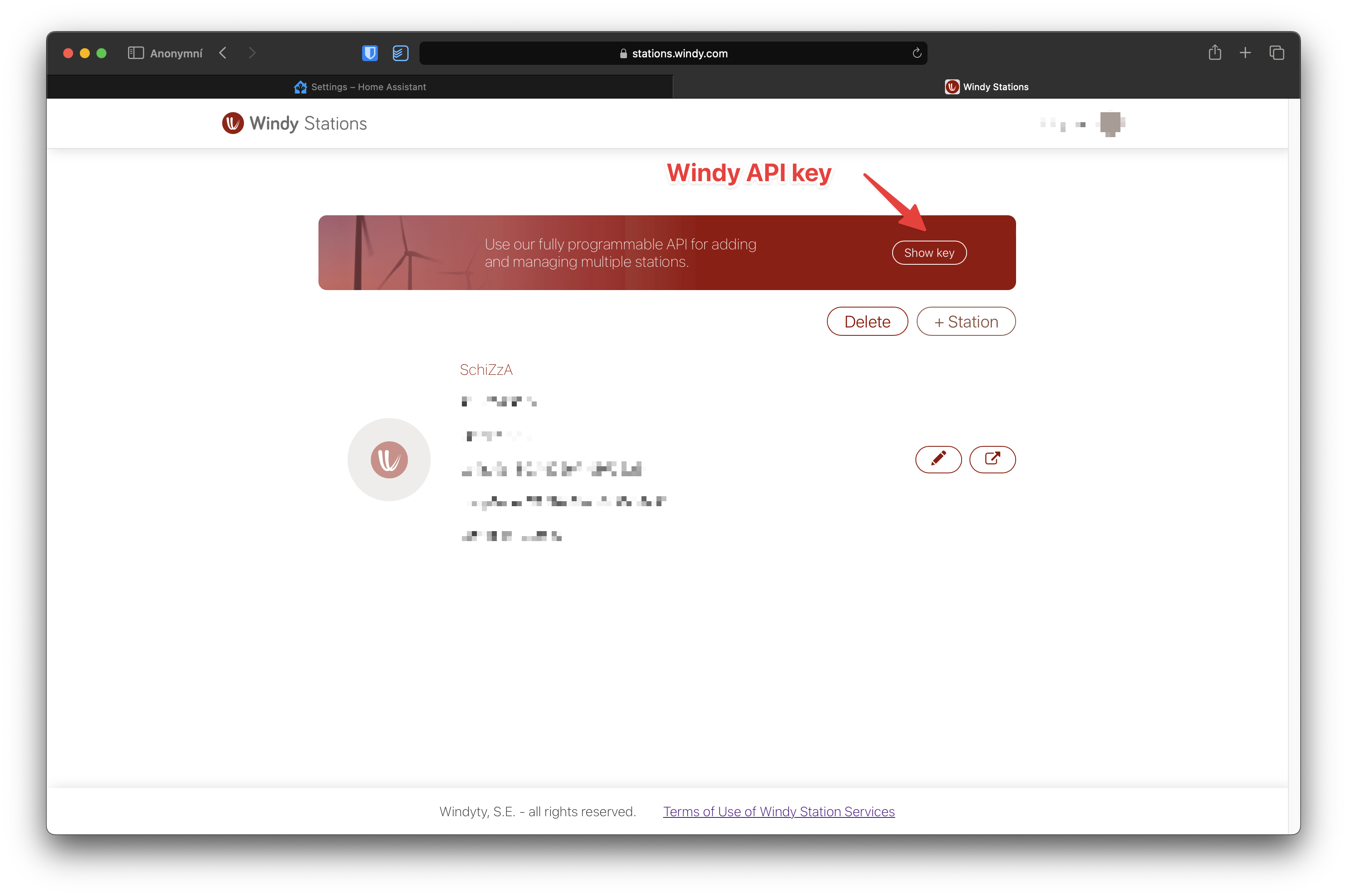 windy station credentials